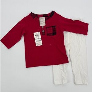 First Impressions Red Long Sleeve Holiday Tee with White Pants Christmas